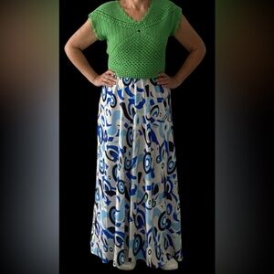 Abstract Blue Patterned Women's Skirt EUC Size 3XL fits L/XL 65% cotton blend